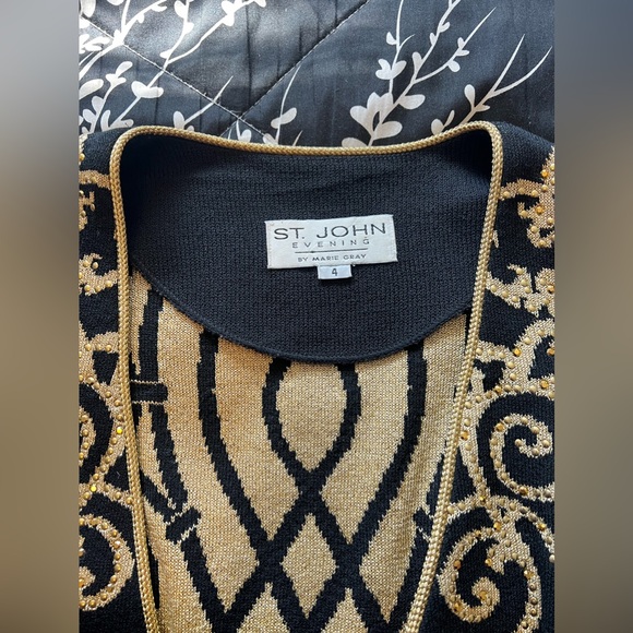 St. John by Marie Gray Evenings Black Jacket Sz. 4 Gold Tassels/ Sequined - Picture 4 of 7
